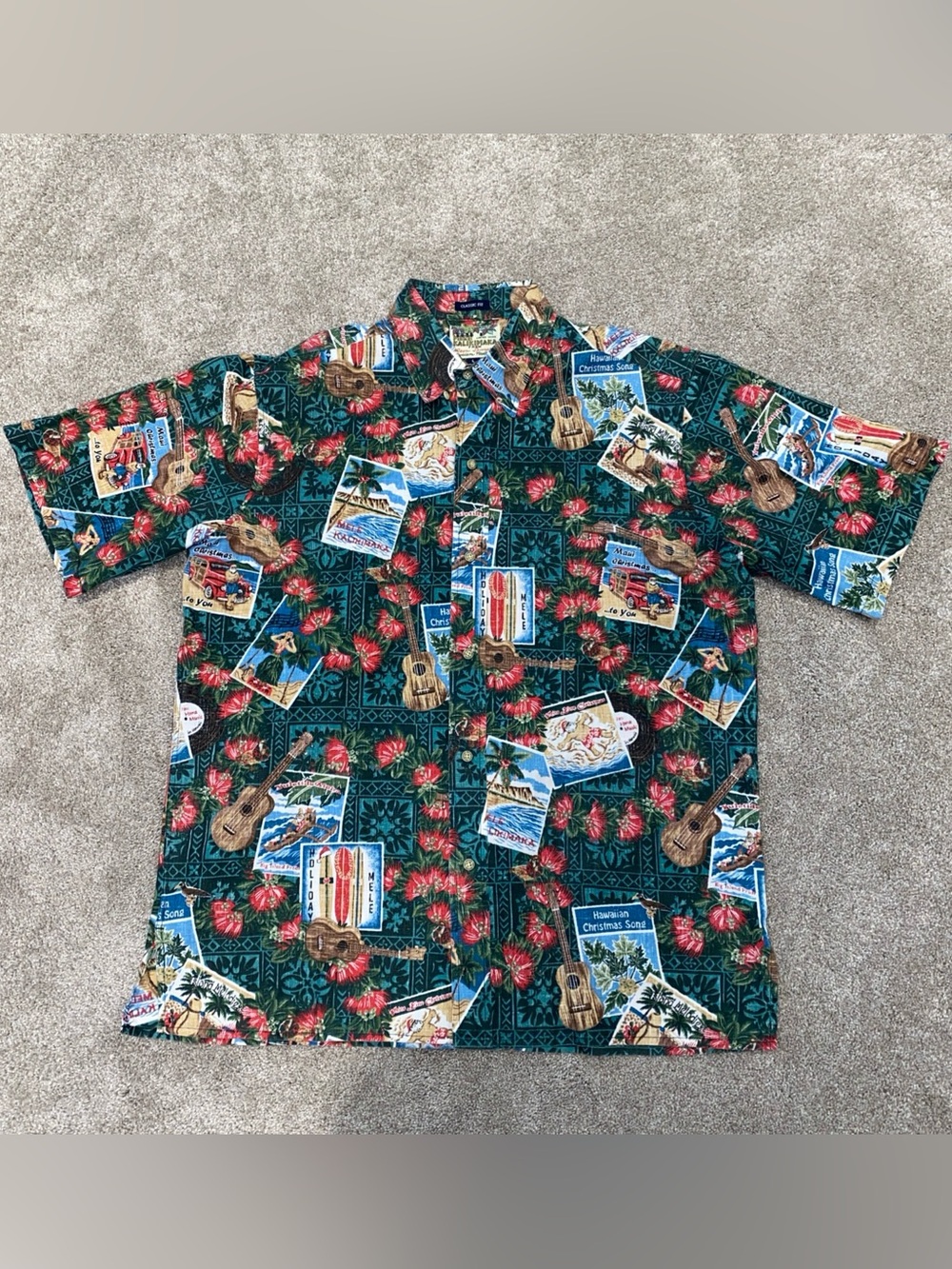 Reyn Spooner Aloha Hawaiian Green Christmas Shirt Men’s L Floral Limited Issue